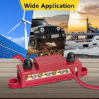 Power Distribution Block Bus Bar 4 × 3/8" Posts 6 × #8 Screws with Hammer Lug Crimping Tool, Marine Bus Bar 48V 250A for Automotive, Car, Boat, Solar Wiring
