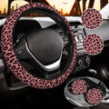 Red Leopard Print Steering Wheel Cover for Women, Steering Wheel Covers with Anti-Slip Lining, Universal 14.5-15 inchs Car Interior Accessories with 2PCS Car Coasters Suitable for Men and Women