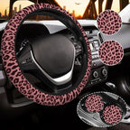 Red Leopard Print Steering Wheel Cover for Women, Steering Wheel Covers with Anti-Slip Lining, Universal 14.5-15 inchs Car Interior Accessories with 2PCS Car Coasters Suitable for Men and Women