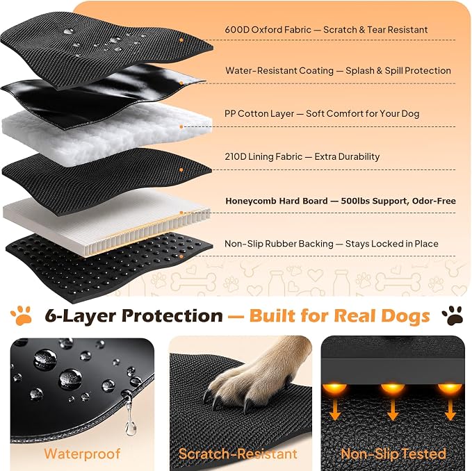 Waterproof Hard Bottom Back Seat Extender for Dogs XL, Truck SUV Cover | Honeycomb board holds 500lbs, non-slip dog hammock for truck SUV back seat. For large dogs, fits most trucks & full-size SUV