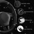 Leather Steering Wheel Cover - Made with PVC Leather - Anti-Slip, Universal Fit 14 1/2 inches to 15 inches - Black