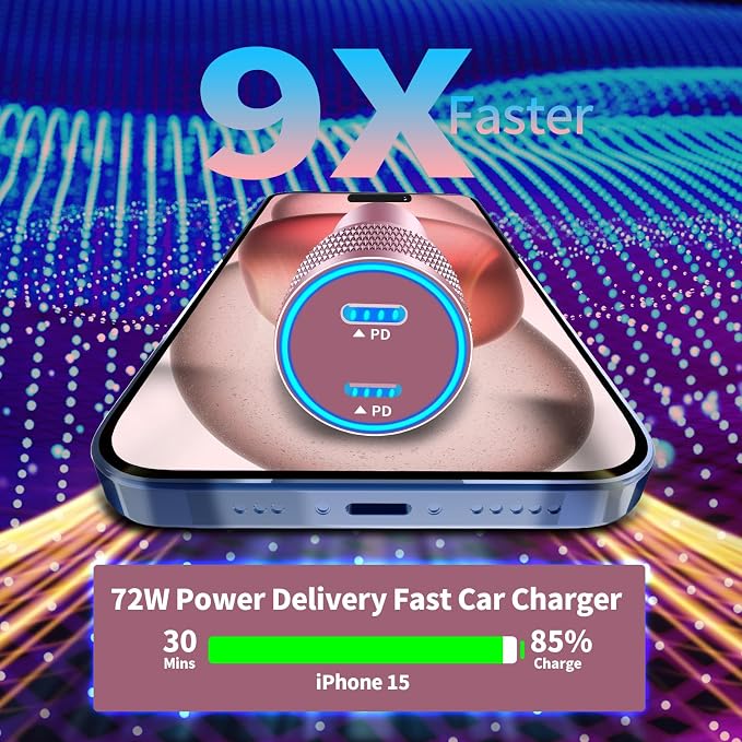 [Apple MFi Certified] iPhone 17 Car Charger, 90W Dual USB C Power Cigarette Lighter Car Carplay Charger with 2Pack Type C Braided Cable for iPhone 17/17 Pro Max/16 Pro/15/Galaxy S26/S25/Pixel
