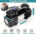 Dual Cylinder Portable Tire Inflator Air Compressor, 150 PSI 12V DC Air Pump with Digital Display, Emergency LED Light, Auto Shut-Off, Heavy Duty