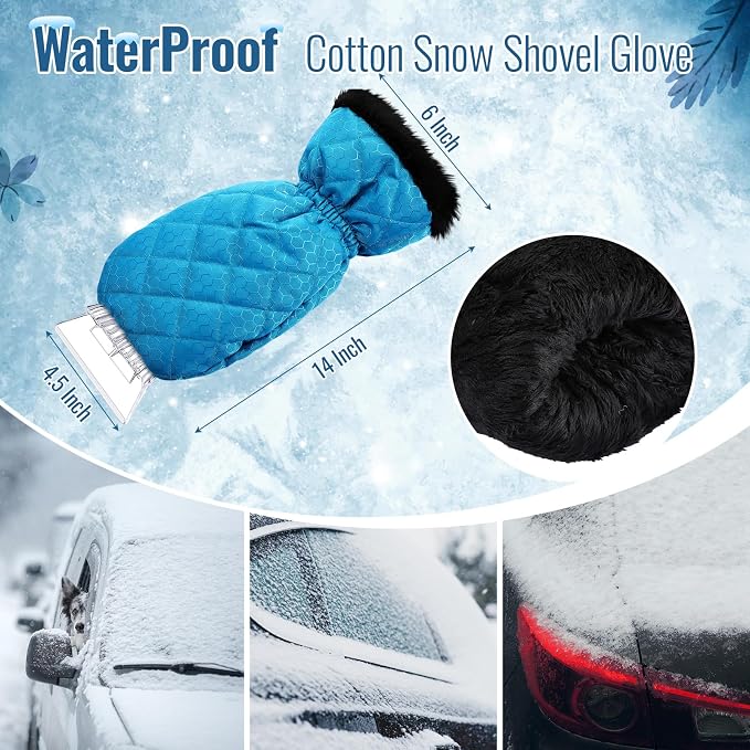 Ice Scraper with Glove Waterproof Ice Scrapers for Car Windshield No Scratch Comfortable Removal Snow Mitt Glove Windproof Warm for SUV Vehicle Truck Snow Quickly Removal