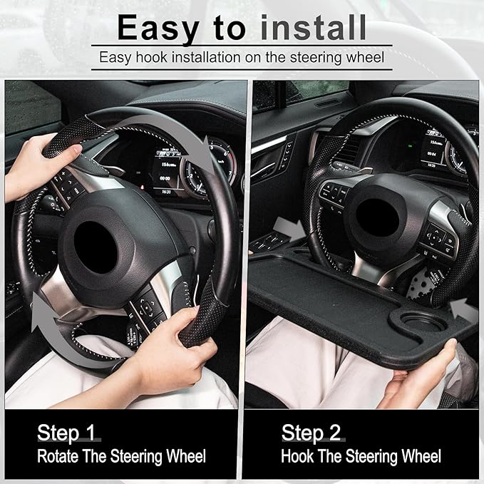 Car Steering Wheel Desk for Laptop,Multipurpose Travel Car Accessories, Car Seat Stand Trays for Eating, Steering Wheel Overhead Table Console(Black)