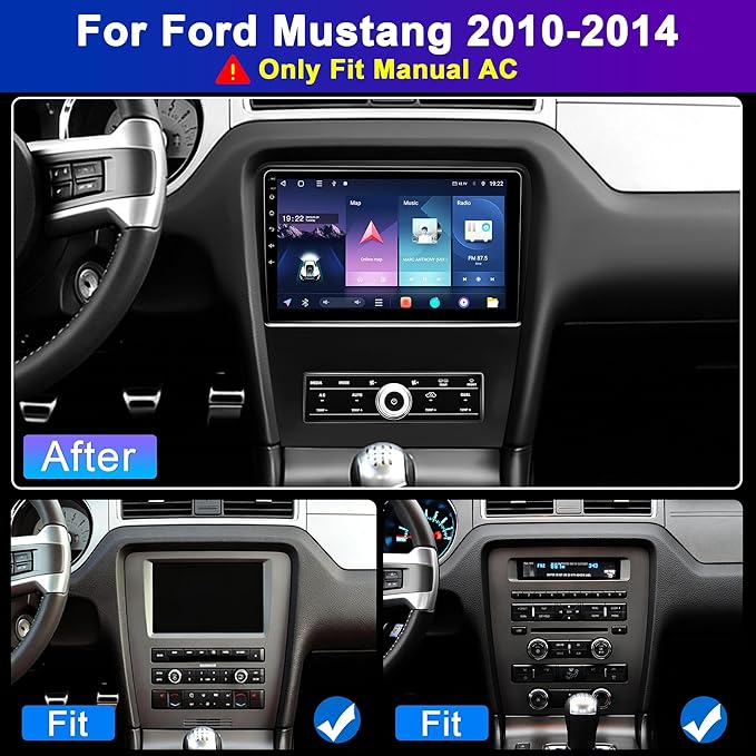 10.1" Car Radio for Ford Mustang 2010-2014: [4G+64G] Upgrade Android 15 Stereo Wireless CarPlay Android Auto, BT 5.4, WiFi 6, GPS, FM, RDS, EQ, SWC, 1080P Backup Camera (Only fit Manual AC)
