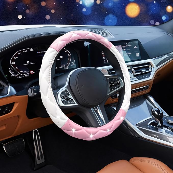 Pink Steering Wheel Cover, Auto Cute Girly Car Interior Accessories Coquette Aesthetic Decoration Stuff