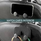 Car Headrest Hook, Bags Hanger for Car, Leatehr Car Double Hooks for Purses and Bags, Car Hanger Storage Holder for Handbag Coat Umbrella, Car Inside Accessories