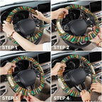 Vintage Classic Books Steering Wheel Cover, Polyester Car Wheel Grip, Universal 15 Inch for Cars SUVs Trucks