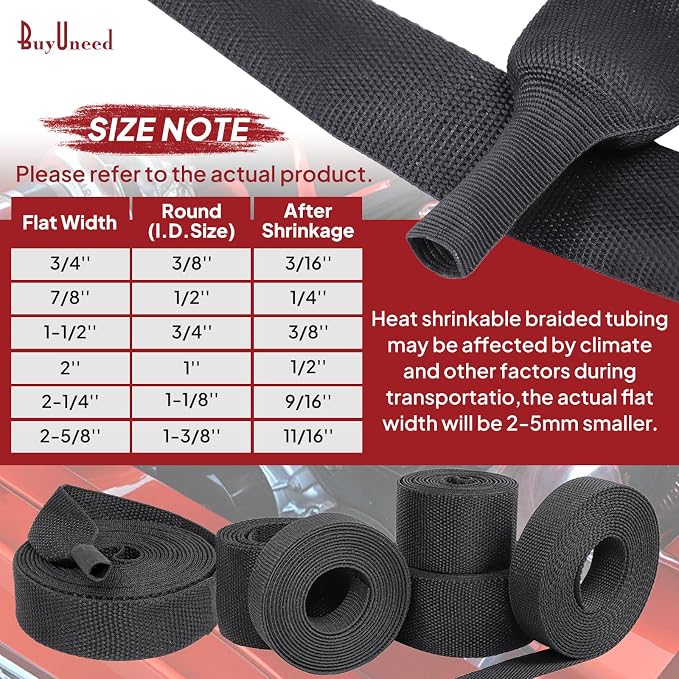 Heat Shrink Braided Sleeving, 2:1 Ratio Shrinkable Fabric Tubing Sleeve Abrasion Protection Cable Wire Sheath (1-1/8"-15ft)