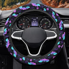 Halloween Steering Wheel Cover for Cars Universal Fit 14 to 15 inch | Bat Flower Print, Universal Stretch-on Fabric, Keep Warm Steering Wheel Protector for Women