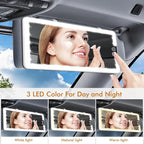 Car Visor Vanity Mirror with Light, Rechargeable Dimmable Touch LED Sun Visor Mirrors, Large Detachable Vanity Makeup Mirror with 3 Color Modes for Truck SUV Car Accessories Essential for Women(White)