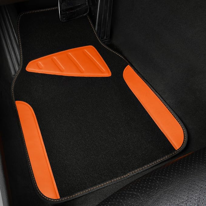 Waterproof Universal Fit Car Floor Mats, Faux Leather Car Carpet Mats,Car Mats with Anti-Slip Nibbs Backing & Driver Heel Pad Fit for SUV,Vans,sedans, Trucks,Set of 4pcs (Orange)