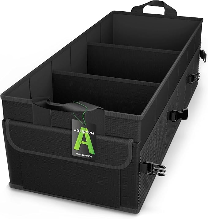 Car Trunk Organizer - 85L Collapsible Car Organizer with Non Slip Bottom & Multiple Pockets for Groceries, Trunk Storage with Base Panel for SUV Sedan Van, 3 Compartments (Black, X-Large)