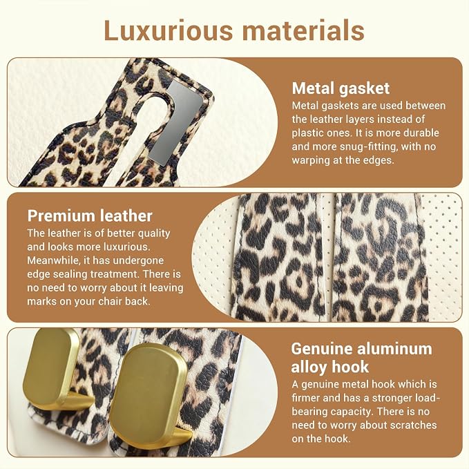 2 Pack Purse Hook for Car Headrest, Car Seat Back Storage Hook for Purses and Bags, Car Back Seat Headrest Purse Holder, Hanger Storage Organizer (Leopard)