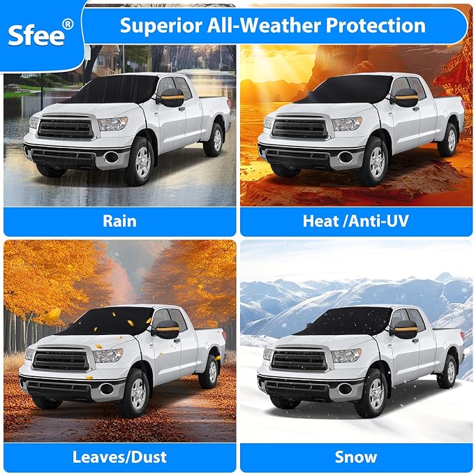 Windshield Cover for Ice and Snow,Heavy-Duty 600D Waterproof Windshield Snow Cover With 2 Mirror Covers, All-Weather Magnetic Frost Guard Winter Car Snow Cover Fit Car, Truck, Suv,Van (77" X 47")
