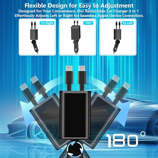 [Apple MFi Certified] Retractable Car Charger USB C, 120W USB C Car Charger 4 in 1 PD/QC Type C Fast Charge Cigarette Lighter Adapter for iPhone 17/17 Pro Max/16 Pro/15/Galaxy S26/S25/Pixel