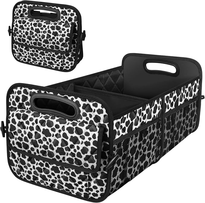 Trunk Organziers and Storage with Reinforced Handles,Car Accessories for Women/Men 50L Waterproof Polyester Trunk Organzier for Car/SUV/Minivan/Truck(Medium, Cow print)