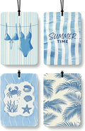 Blue Coastal Summer Car Air Freshener 4 Pcs Coconut Scented, Blue Ocean Bikini Beach Car Accessories Mirror Decor for Women, Girly Beachy Hanging Air Freshener for Cars Closet Drawer Books