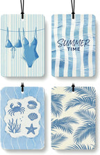 Blue Coastal Summer Car Air Freshener 4 Pcs Coconut Scented, Blue Ocean Bikini Beach Car Accessories Mirror Decor for Women, Girly Beachy Hanging Air Freshener for Cars Closet Drawer Books