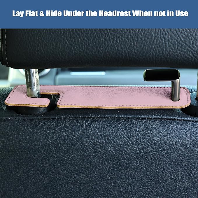 Car Seat Back Hook Universal Auto Storage Hanger Suede with Metal Car Seat Organizer for Handbag Purse Coat Umbrellas Grocery Bags 2 Pack Pink