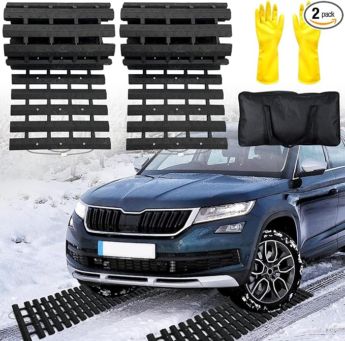Emergency Devices Tire Traction Mats, Portable for Snow, Ice, Mud, and Sand Used to Car, Truck, Van or Fleet Vehicle (2PCS* 27.6in)