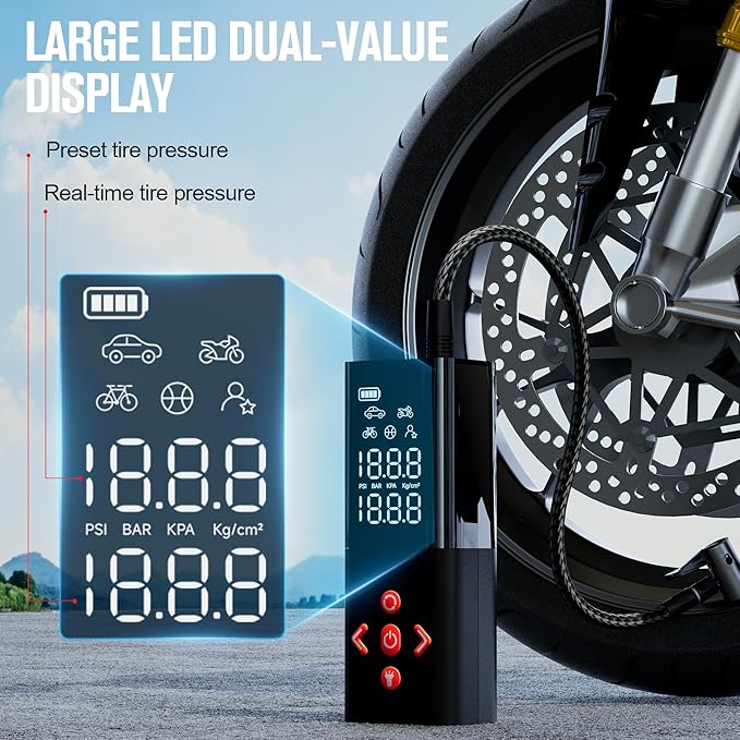 AP150 Tire Inflator Portable Air Compressor, 2X Faster 150PSI Cordless Air Pump for Car Tires with Auto-Shutoff, Portable Tire Pump with Digital Pressure Gauge for Car, Motorcycle,Bike, Ball