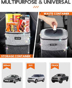 Car Trash Can with Lid and Storage Pockets - 100% Leak-Proof Organizer, Waterproof Garbage Can, Multipurpose Trash Bin for Car, 2 Gallons, Sparkle White