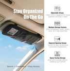 Car Visor Organizer – Non-Sag Adjustable Straps – Nylon Sun Visor Storage Pouch with Card Holders, Pen Slots & Mesh Pockets – Universal Fit for Most Cars, Trucks & SUVs | Non-Sag Design