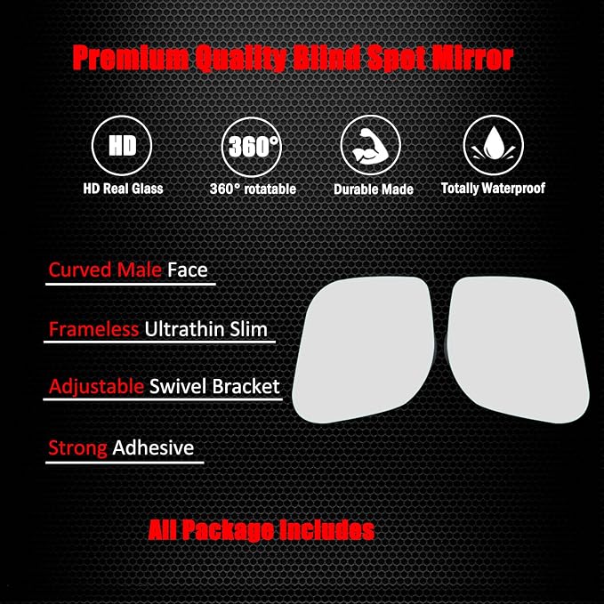 Blind Spot Mirror, HD Glass Frameless Stick on Convex Wide Angle Rearview Blindspot Car Mirror for Car Side Mirror Blind Spot (Rhombus, Pack of 2)