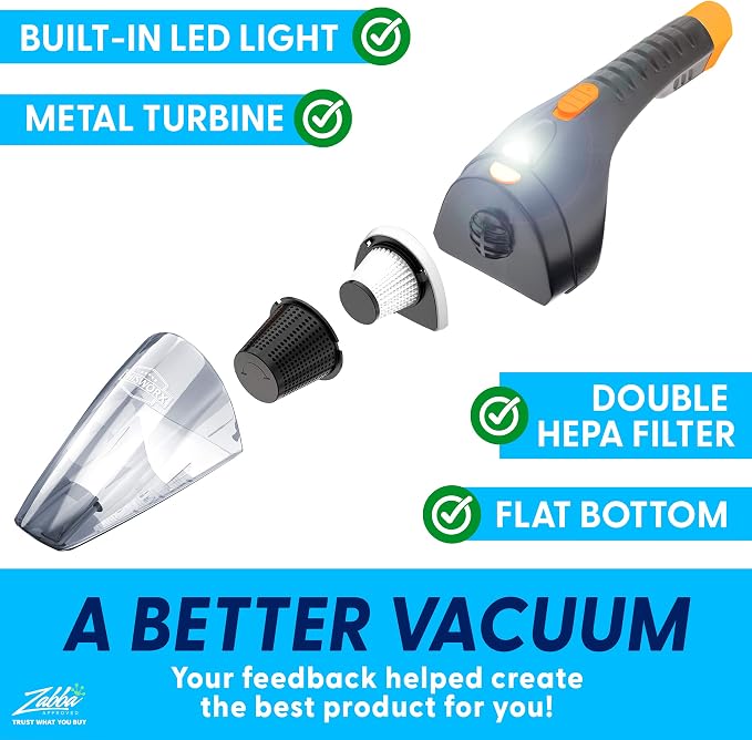 ThisWorx Car Vacuum Cleaner 2.0, Portable Handheld Mini Vacuums Cleaner W/ 16ft Cord, LED Light, Bag, & Attachments- Small Vac for RV, Boats, Travel, Car Accessories, Lightweight