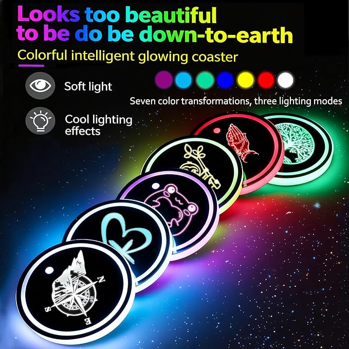 Dolphin LED Cup Holder Lights for Car,7 Colors Light Up Cup Holder Coasters for Car Decor,Vibration Sensor Coasters,Dolphin Auto Accessories Gifts for Women Men,Universal for SUV Sedan Truck