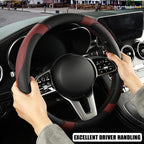 Black Burgundy Microfiber Leather Steering Wheel Cover 14 inch | Breathable Anti Slip Grip Cool Sporty Look Glow for Women Men
