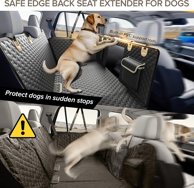 Back Seat Extender for Dogs, PVC Rods Support and Hard Bottom Car Seat Cover for Dogs, Heavy Duty Dog Car Seat Cover for Back Seat, Dog Hammock for Car, Waterproof Pet Bed For Car, SUV, Truck