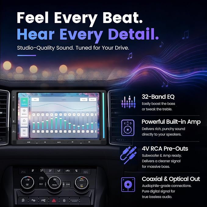 S8 Gen4 7" Android Double DIN Car Stereo with 4G LTE, Wireless CarPlay & Android Auto, QLED Touchscreen, DSP 4V Pre-Outs, Optical Out, HDMI in/Out, GPS Tracker, LED Sync Bar, S84G2D7PB