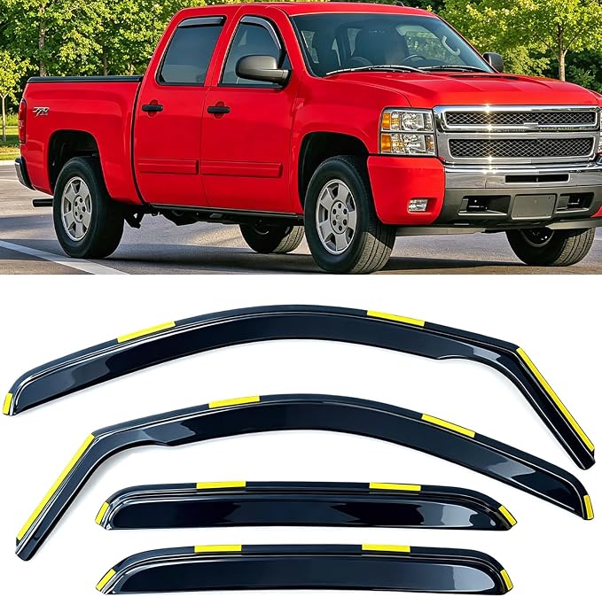 in-Channel Window Rain Guards for Trucks Chevy Silverado/GMC Sierra 1500 2500HD 3500HD 2007-2013 Crew Cab, Avalanche Yukon XL, Window Deflectors Vent Visors Sun Shades 4pcs
