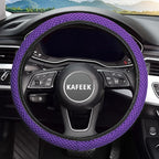 Elastic Stretch Steering Wheel Cover 15 Inch, Breathable Ice Silk Microfiber, Non-Slip Grip, Warm in Winter and Cool in Summer, Odorless, Car Accessories Fit Cars, SUVs, Purple