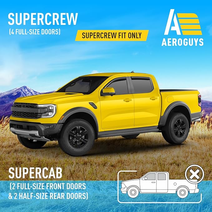 Extra Durable Window Deflectors in-Channel Window Visors Rain Guards Fit for Ford Ranger 2024-2026 SuperCrew, Sun Visors, Wind Vent for Shades, Exterior Car Accessories - 4pcs. AG0748