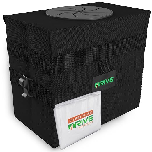 Collapsible Car Trash Can with 20 Bags - Leakproof, Black, Medium