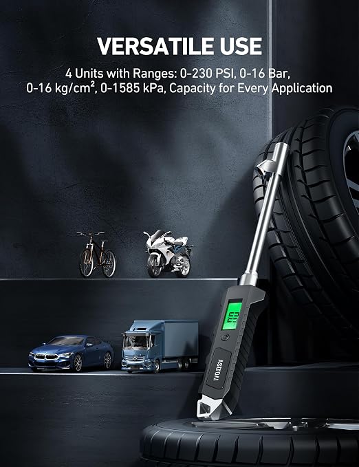 Heavy Duty Digital Tire Pressure Gauge 0-230 PSI Calibrated to ANSI B40.7 Grade 2A (0.5%) with Backlit LCD & Flashlight, Stainless Steel for Truck RV Car Motorcycle Bike, 2Pack
