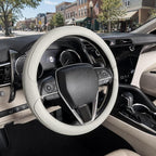 Steering Wheel Cover Universal Standard Size 14.5-15 inch, Non-Folding Packaging, Breathable Microfiber Leather, Anti-Slip, Soft Grip, Fits Most Cars SUVs Trucks, Light Creamy Gray