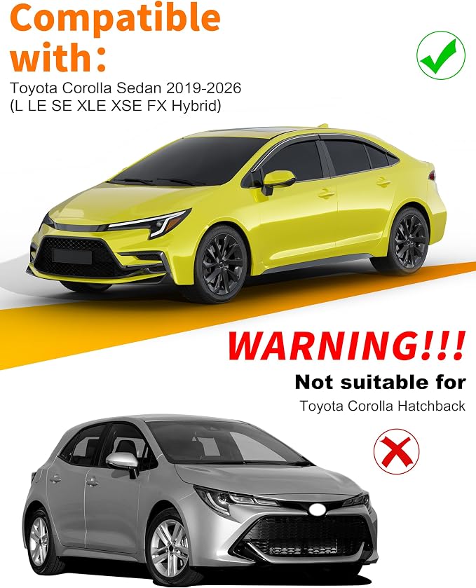 Rain Guards Fit for 2020-2026 Toyota Corolla Sedan, Out-Channel Low-Profile 6PC Window Rain Guard Side Window Visors Extra-Thick Vent Visor Window Deflectors Tape-on Vent Shades Car Accessories