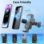 Car Phone Holder Wireless Charger, Qi 15W Wireless Car Charger Fast Charging Auto Clamping Car Charger Mount Suction Holder Dashboard Air Vent for iPhone 16/15/14/13/12/11, Samsung S25/24