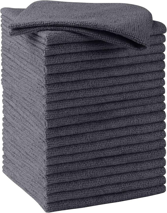 Grey Microfiber Cleaning Cloths, 20 Pack Cleaning Rags - Lint Free & Scratch-Free Microfiber Towels for Cars, House & Kitchen, Absorbent Cleaning Towels, 11.5 x 11.5 Inch