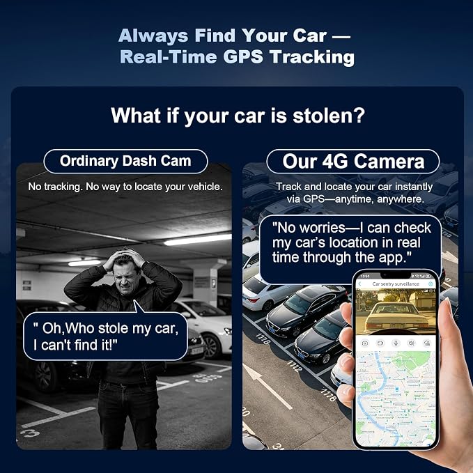 4G LTE Cellular Dash Cam with Live View & GPS Tracking, Car Security Camera | Anti-Theft Protection for Vandalism and Parked Cars | Dual Lens | Impact Detection | Real-Tme Alerts | Radar Detection