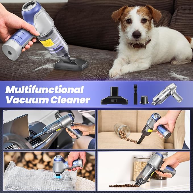 Car Vacuum Portable Cordless 15000PA,3 in 1 Handheld Vacuum with Brushless Motor for Car, Office and Home Cleaning Blue HL107B