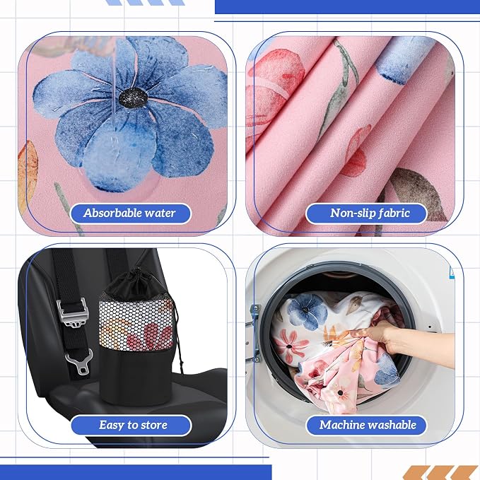 Car Seat Towel Covers with Storage Bag, 63 x 32 Inch Universal Non Slip Waterproof Sweat Protector for Car Truck, Gym Swimming Running, Machine Washable(2 Pack,Watercolor Flowers)