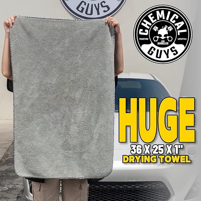 Woolly Mammoth Large Microfiber Drying Towel - 36 x 25 Inch Gray, Ultra Plush Super Absorbent Car Drying Towel for Cars, Trucks, SUVs, Motorcycles, RVs, and Auto Detailing - 2 Pack