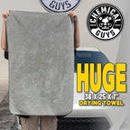 Woolly Mammoth Large Microfiber Drying Towel - 36 x 25 Inch Gray, Ultra Plush Super Absorbent Car Drying Towel for Cars, Trucks, SUVs, Motorcycles, RVs, and Auto Detailing - 2 Pack