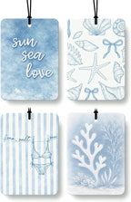 Blue Summer Beach Car Air Freshener 4 Pcs Coconut Scented, Preppy Coastal Bikini Car Accessories Mirror Decor for Women, Girly Beachy Hanging Air Freshener for Cars Closet Drawer Books